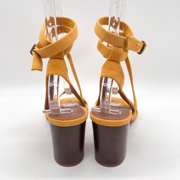 BA&SH Cequoia Strappy Heeled Sandal Women 39 Yellow Suede Block Stacked heel NEW - Picture 4 of 15